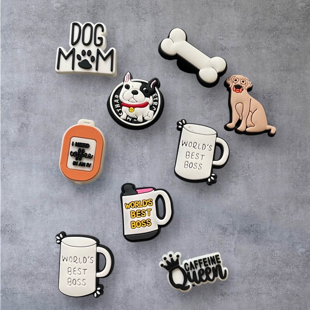 Shoe Charms for Clogs or Crocs 9 Pieces Dog Mom Caffeine Queen Worlds Best Boss